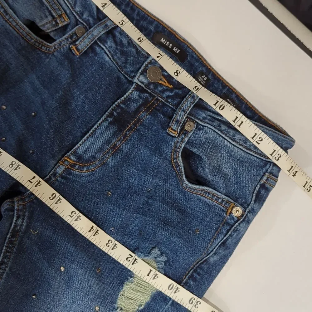 Miss Me Womens Jeans 26 Blue‎ Ankle Skinny Distressed Tiny Gems Embellished